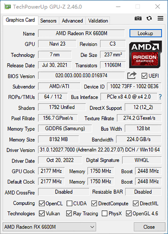 MLLSE AMD RX 6600M 8GB Video Card GPU GDDR6 128Bit 7nm Placa De Video Heat Pipes Version Support Desktop CPU rx6600m 8gb