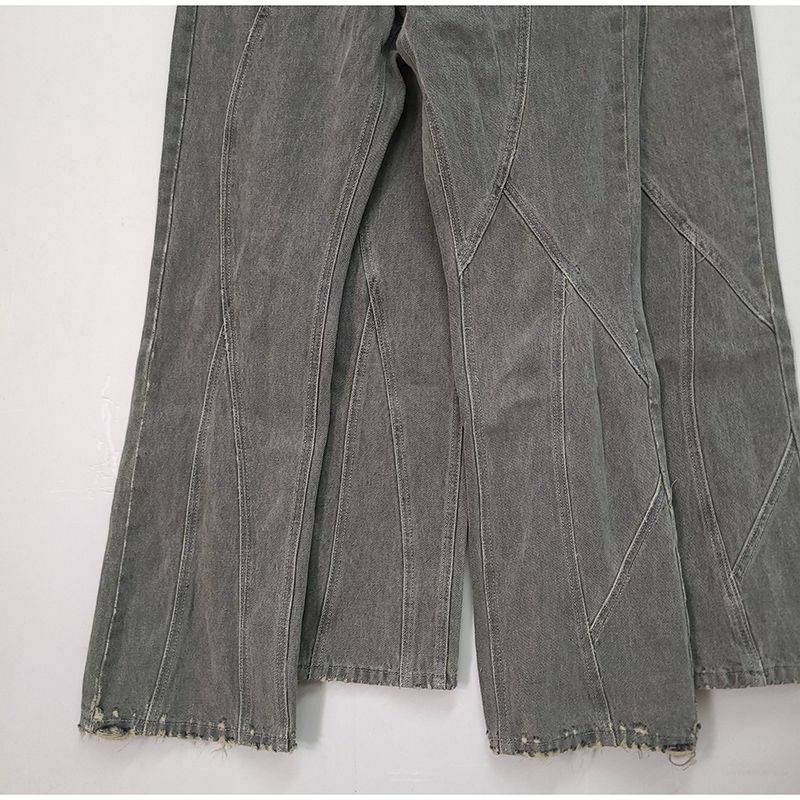 Новые цементно-серые микро-расклешенные джинсы для мужчин, широкие прямые свободные брюки в стиле ретро, потертые американские уличные брюки-карго для женщин