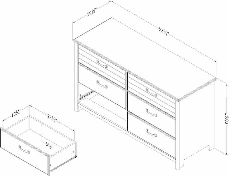 6-Drawer Double Dresser,  Freestanding, for Bedroom, Hallway, Winter Oak,Engineered Wood,19.25"D x 53.5"W x 31.25"H