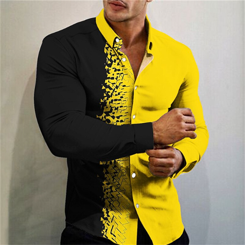 Camiseta con botones para hombre, traje de media camisa de empalme, patrón transparente de flores geométricas, ropa cómoda y suave, 2023