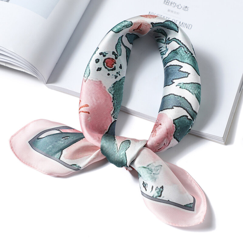 Женский маленький квадратный шарф, шелковые шарфы с растительным принтом и шарф в ретро-стиле, офисный шейный платок для весны и лета, 2022