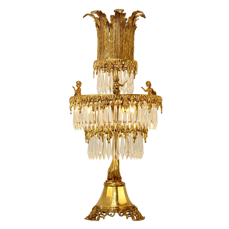 Jewellerytop-クラシックなスタイルの真ちゅう製テーブルランプ,高級クリスタルテーブルライト