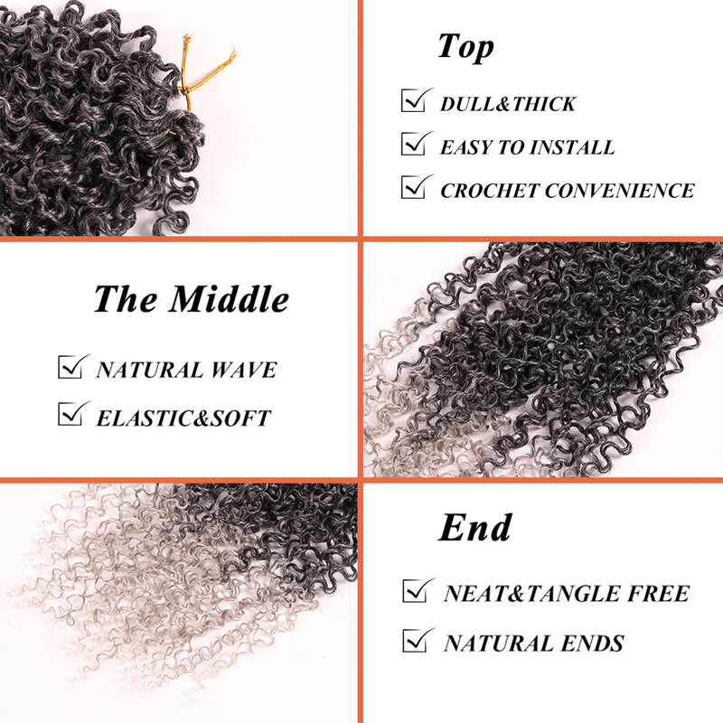Rambut kepang sintetis untuk wanita, rambut kepang sintetik gelombang air untuk wanita, rambut Crochet dalam ikal GoGo Curl 14 inci