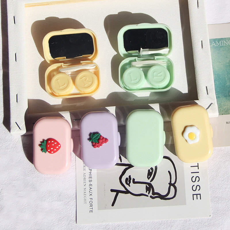 Cute Cartoon Candy Color Portable Mini Contact Lens Case Travel Lady Holder Storage Eye Care Container with Mirror Lenses Box