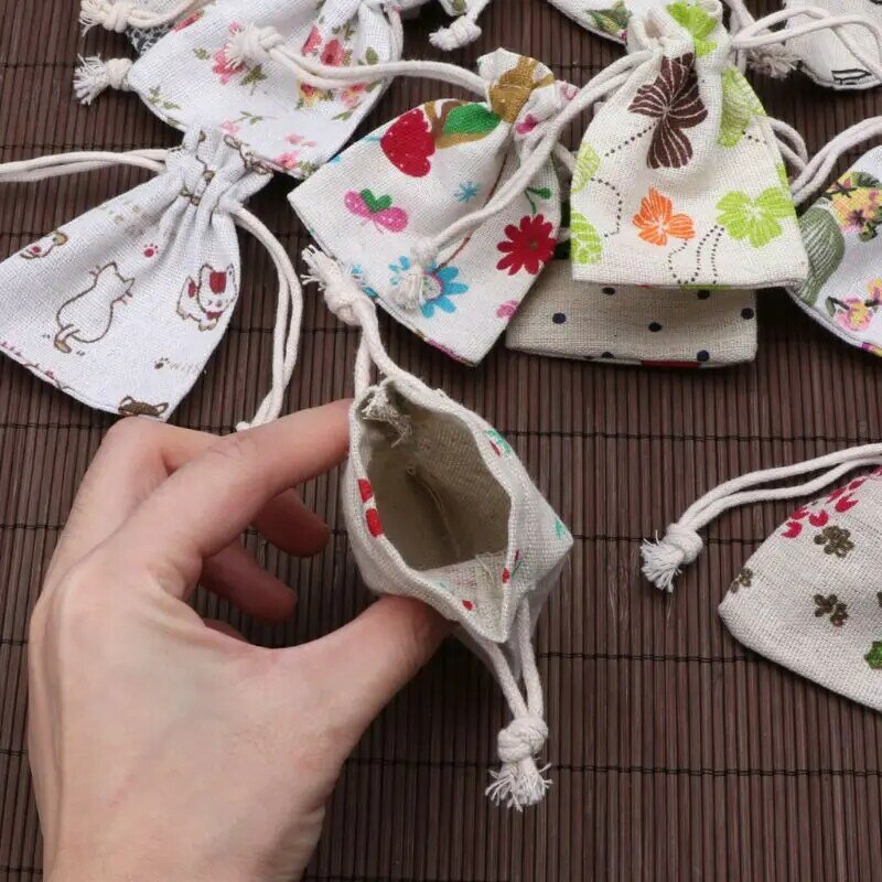 Flower Muslin Bags 2.8x3.5 in Cotton Drawstring Jewelry Bags for Party