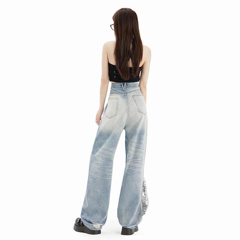 Женские мешковатые джинсы в стиле Харадзюку Y2K, уличная одежда с высокой талией, прямые брюки, женские винтажные джинсовые брюки с широкими штанинами