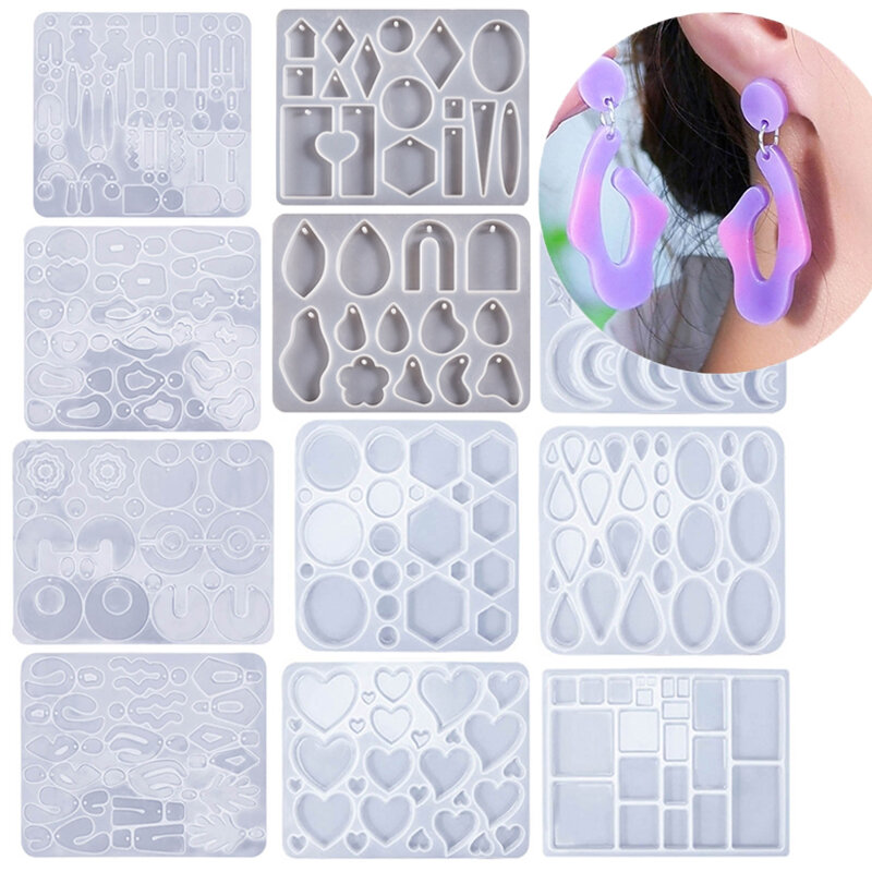 Resin Earrings Mold Geometric Flower Heart Irregular Mould Unique Earring Silicone Molds for Epoxy Resin Crafts Christmas Molds