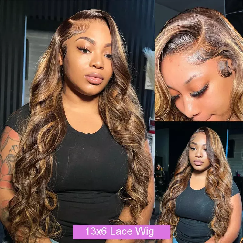 4/27 Blonde Highlight Wig Body Wave Lace Front Human Hair Brazilian Ombre Colored Wig 13X4 13x6 Hd Lace Frontal Wigs For Women
