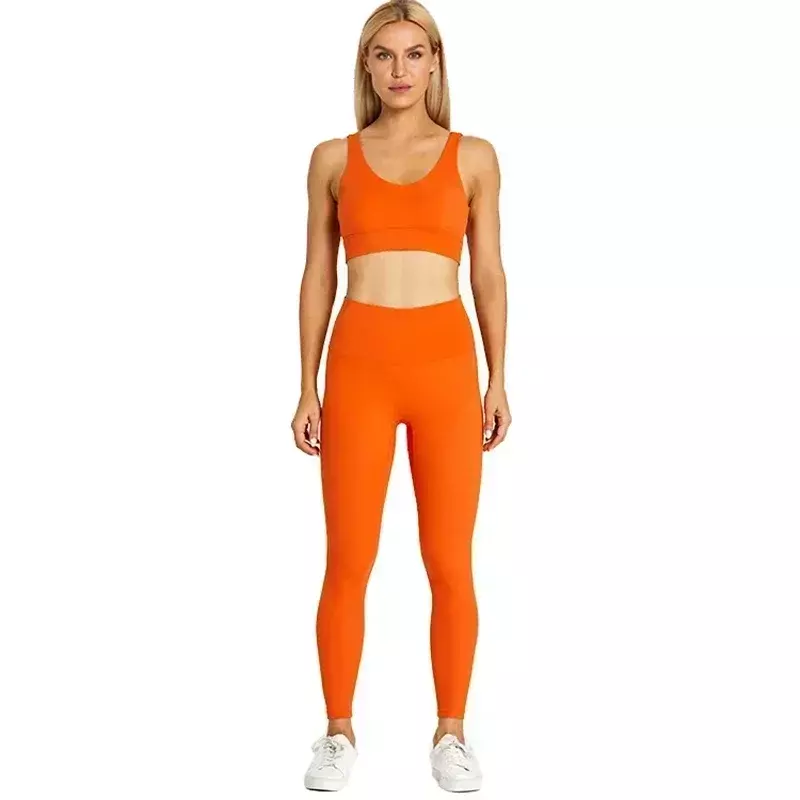 Lemon 2 Piece Sport Suit Women Yoga Set Gym Wear High Waist Yoga Leggings Padded Push Up Strappy Sports Bra Workout Clothes