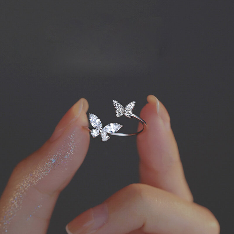 ANENJERY musujące cyrkonie latający motyl pierścień otwierający dla kobiet projekt Premium palec wskazujący pierścionek z ogonkiem bague anel anillo