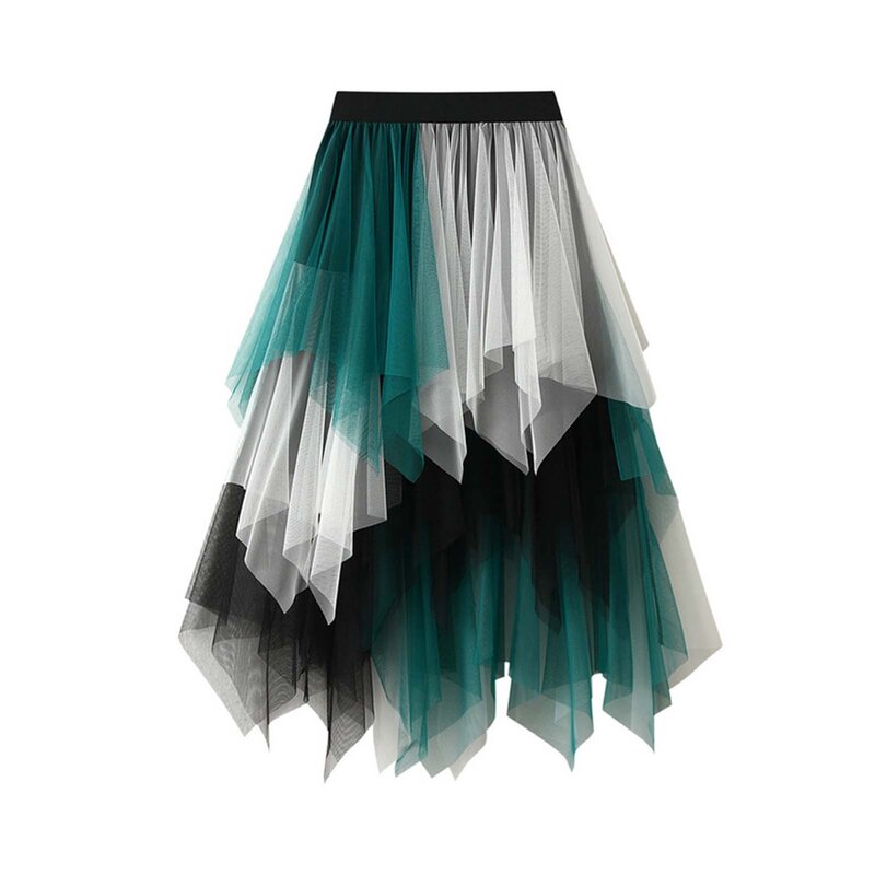 Женская многослойная юбка-пачка средней длины, ассиметричная эластичная юбка из тюля с высокой талией и оборками, уличная одежда, 2024