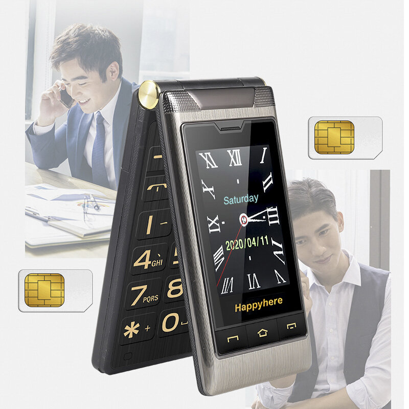 Раскладные сотовые телефоны Happyhere F7, разблокированный экран 2,8 дюйма, сотовый телефон с скоростным набором, SOS, FM-радио, дешевая кнопка для пожилых людей
