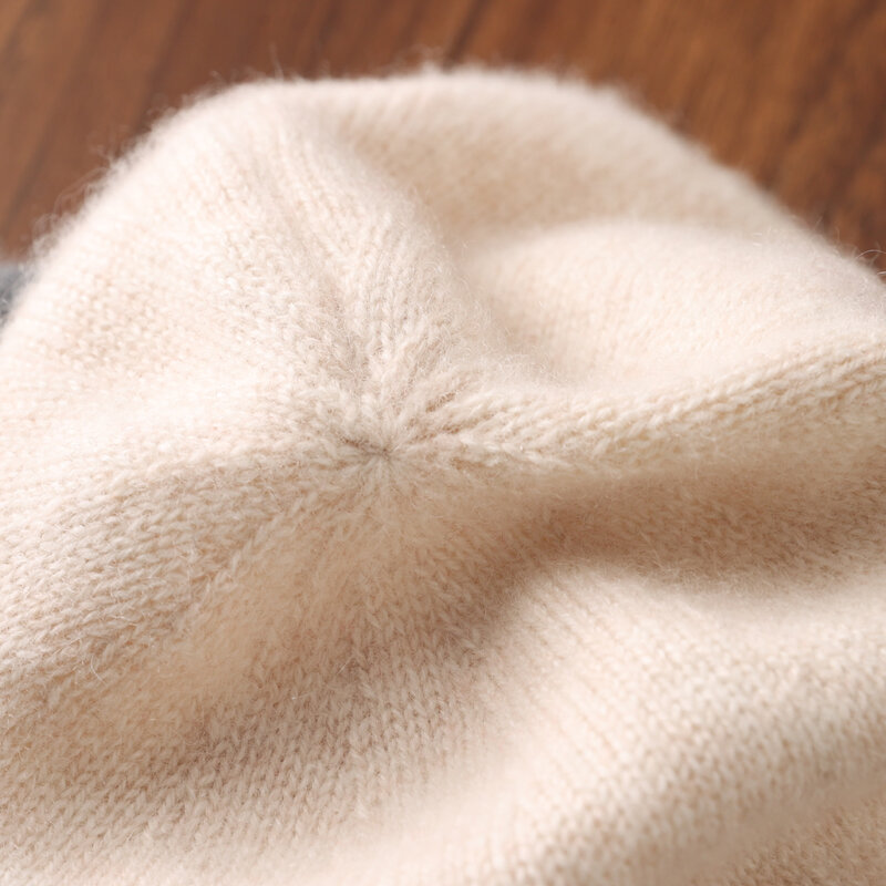 ZYCZCXX 100% Merino Wool Knitted Hat For Women Warm Autumn/Winter Outdoor Travel Warm Hat Ffor Men Soft Cashmere Casual Hat