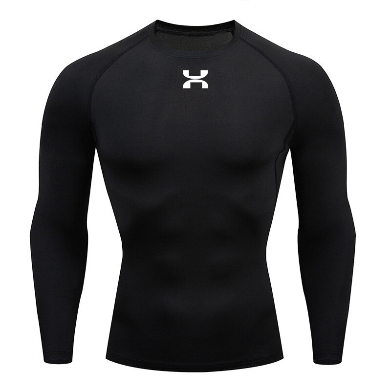 Camisa de compressão seca rápida para homens, top esportivo, manga longa, segunda pele, treino de ginástica, curto fitness, camiseta de corrida, desgaste masculino