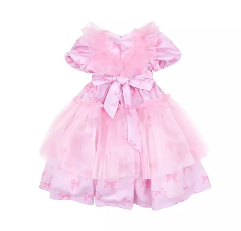 Vestido de princesa para meninas, faixa de cabelo infantil, vestido de festa infantil, roupas de aniversário, Coréia, verão, novo, rosa, 2024