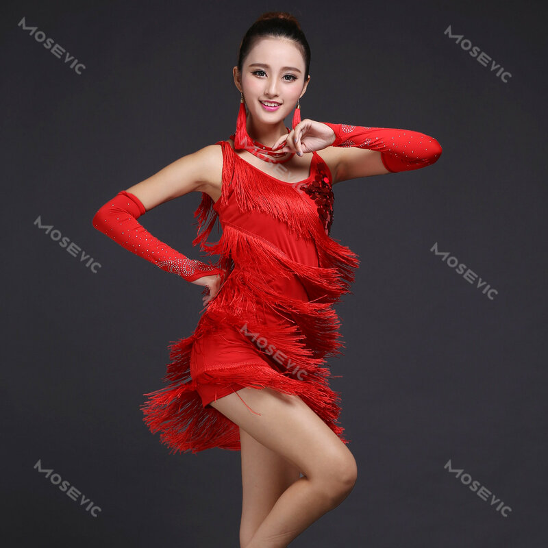 Vestido de baile latino con lentejuelas para mujer, Falda de baile de Bollywood, 5 colores, novedad de 2024