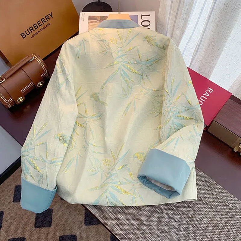 Chaqueta de estilo Nacional Chino para mujer, camisa con botones estampados, abrigo Cheongsam mejorado Vintage, Primavera/otoño, 2024