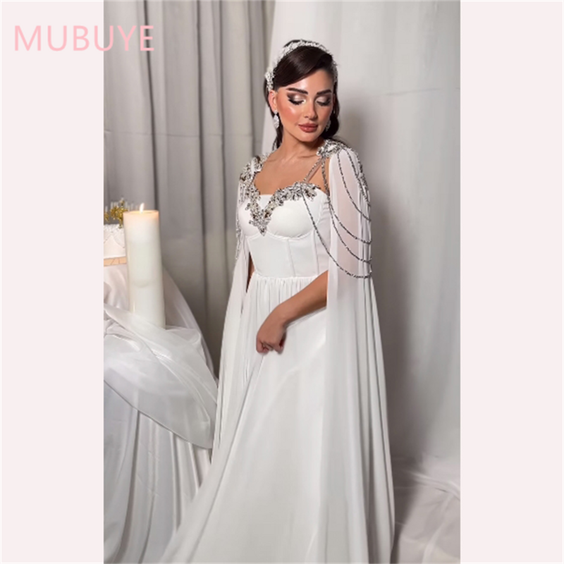 MOBUYE-vestido de baile sem ombro feminino, árabe, Dubai, mangas compridas com xale, moda noite, elegante vestido de festa, 2022