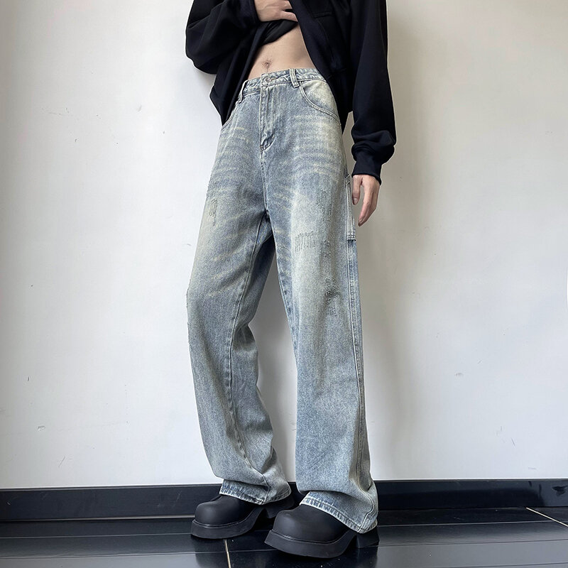 American vintage wash old casual all-match wide-leg jeansAmerican vintage wash old casual all-match wide-leg jeans