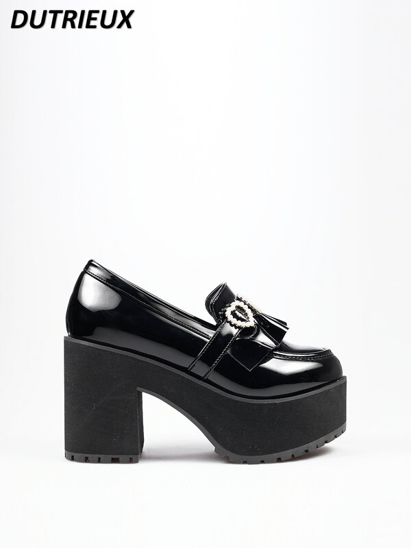 Милые Универсальные женские туфли JK в японском стиле с искусственным жемчугом на весну/лето 2024 новые кожаные туфли-лодочки на массивном каблуке на платформе