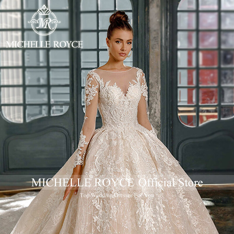 Michelle Royce gaun pernikahan mewah untuk wanita 2024 gaun pernikahan lengan panjang seksi bermanik applique kekasih Vestidos De Novia