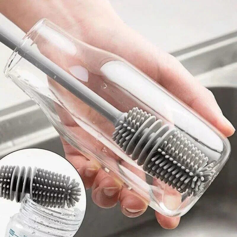 Silicone Milk Bottle Brush Cup Scrubber Glass Cleaner Kitchen Cleaning Tool Long Handle Drink Bottle Glass Cup Cleaning Brush
