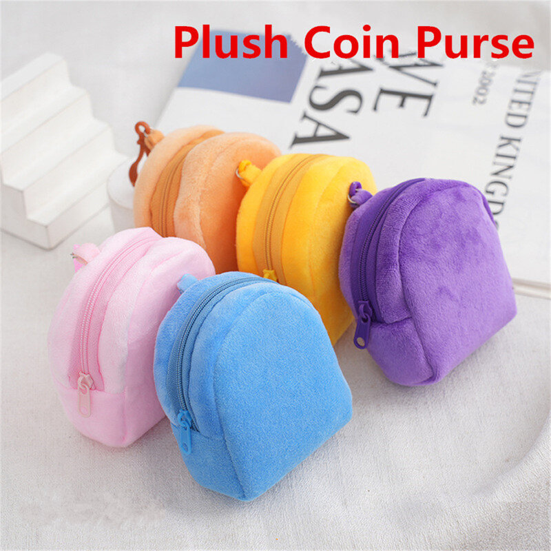 Cute Candy Color Plush Fluffy Coin Purse para Mulheres, Minimalista Square Change Pouch, Carteira, Headphone Bag, Chaveiro, ID Card Bag, Meninas