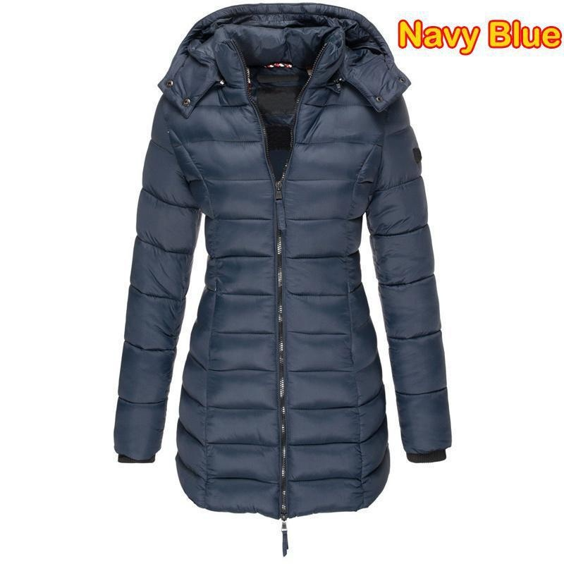 New fashionable women's zippered hooded down jacket casual thick and warm long jacket outdoor long sleeved down jacket