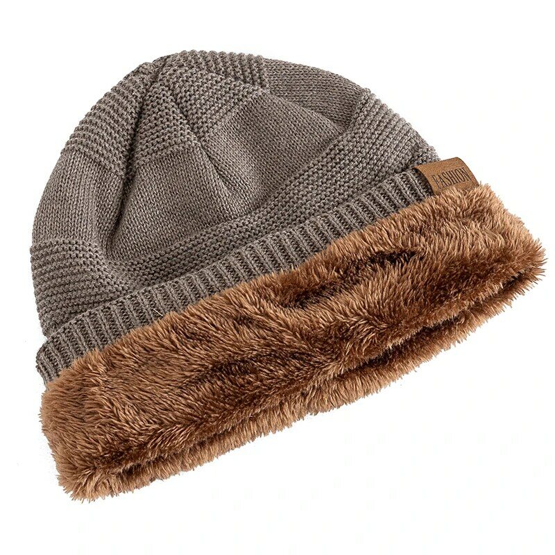 Новые зимние шапки унисекс с напуском, с меховой подкладкой, мужская и женская теплая Шапка-бини, повседневная декоративная бирка, зимние вязаные шапки