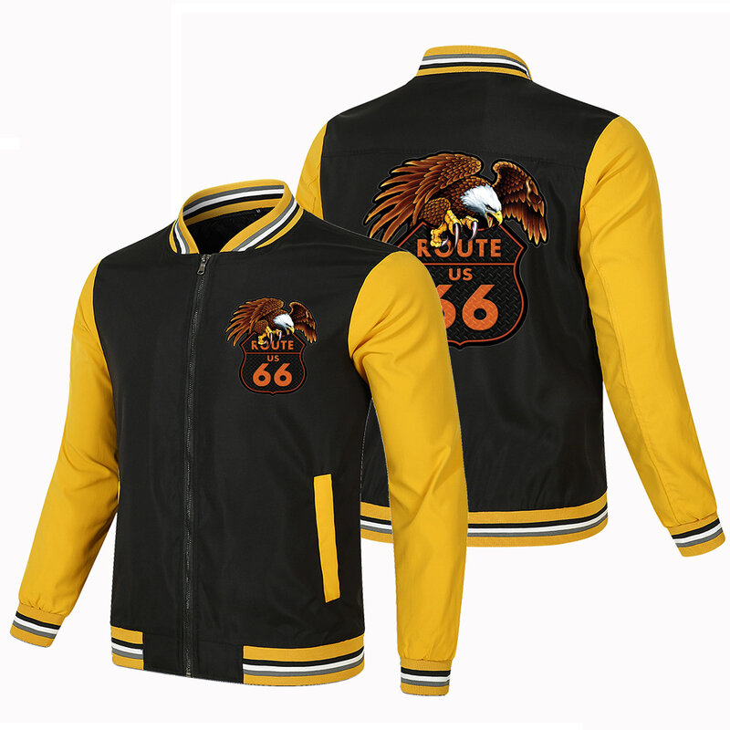 Jaqueta esportiva masculina com zíper, logotipo bonito para motocicletas, tamanho grande, roupas para primavera e outono ROUTE 66, novo