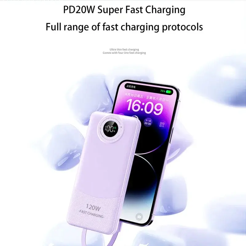 200000mAH Power BankSuper Fast Charging 120W Ultralarge Capacity for Mobile Power External Battery for iphone 15 14 13 New
