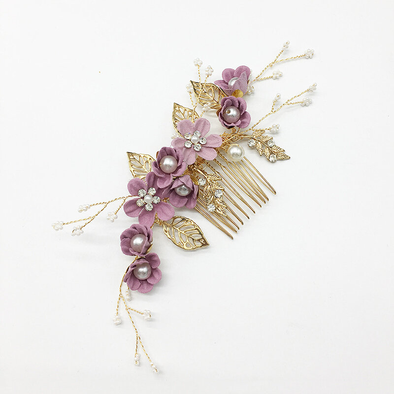 Perhiasan Rambut pernikahan sisir rambut bunga buatan dan hiasan kepala daun dengan gigi halus untuk pengiring pengantin pernikahan Kencan dekorasi kepala