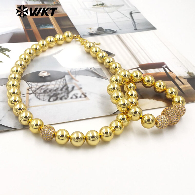 WT-JF346 WKT-pulsera de cadena de latón amarillo para mujer, brazalete con cuentas redondas de circón, joyería bonita para regalo, accesorio de moda para fiesta, 2024
