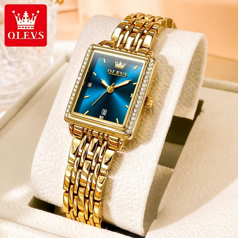 Новинка роскошные женские часы OELVS элегантные золотые кварцевые часы с прямоугольным циферблатом браслет с бриллиантами подарочный набор оригинальные женские часы