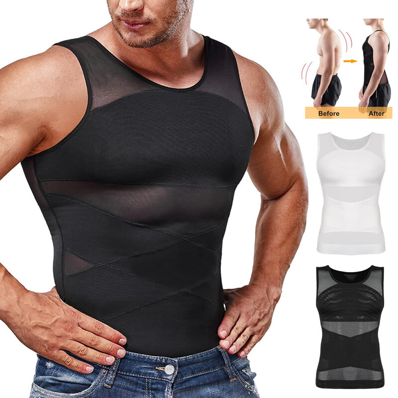 Heren Compressie Shirts Body Shaper Afslankende Onderhemd Tanktops Mouwloze Workout Buik Controle Shapewear Vest