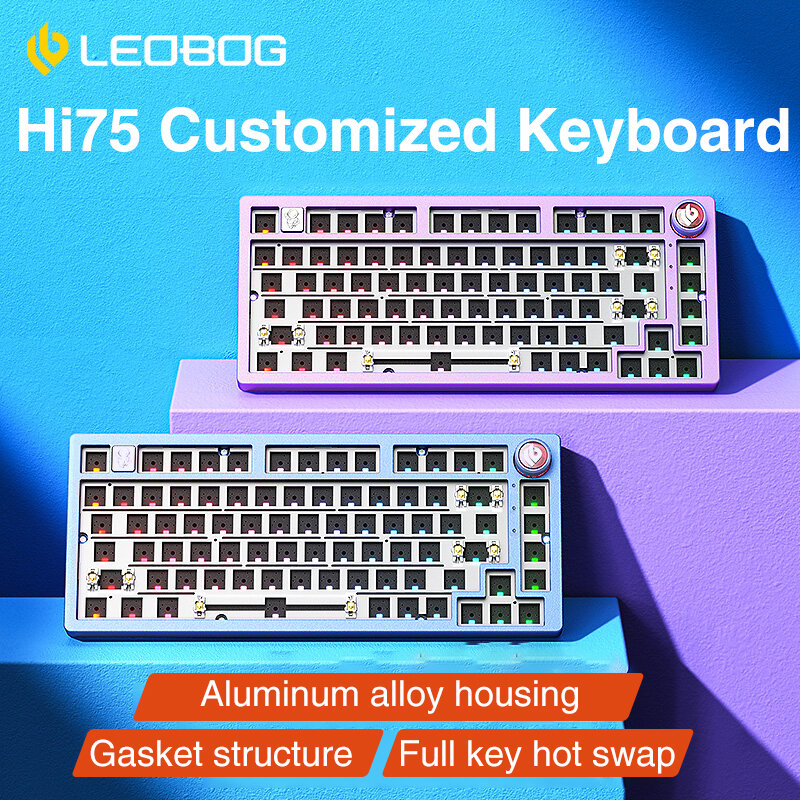 LEOBOG 핫스왑 기계식 키보드 키트, 커스텀 베어본 키보드, RGB 백라이트 개스킷 구조 키보드, Hi75 키트