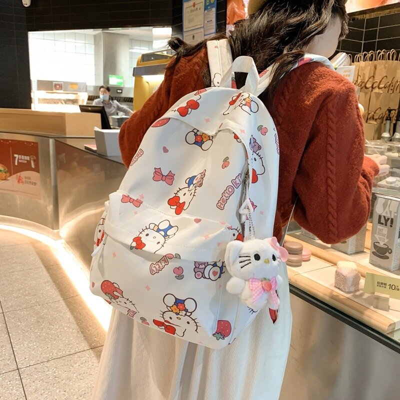 Sanrio Kt кошка сумка с принтом большой емкости рюкзак для девушек с высоким внешним видом корейский Универсальный водонепроницаемый рюкзак