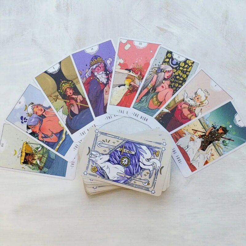 영어 버전 엔터테인먼트 화이트 숫자: 성스러운 동물 타로 카드, 예언 점술 덱, 10.3x6cm