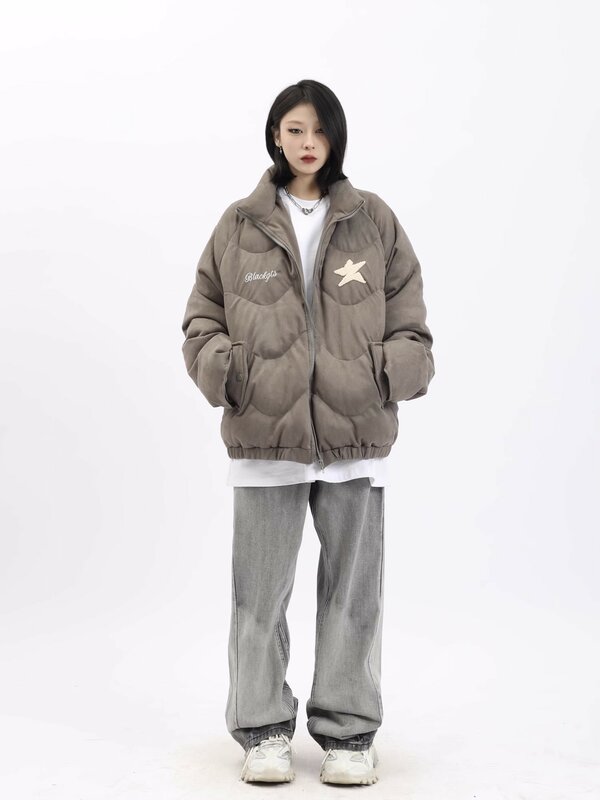Jaqueta acolchoada de algodão feminino, casaco curto, roupas casuais, sobretudo solto, moda coreana, inverno, novo