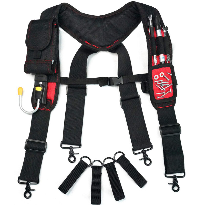 Magnetic Suspenders Tool Belt Suspenders with Large Moveable Phone Holder Pencil Holder, Adjustable Size Padded Suspenders