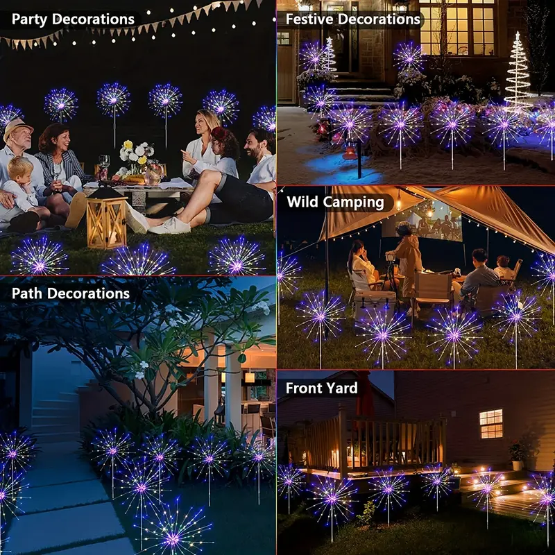 Luces solares de fuegos artificiales para exteriores, luces de jardín impermeables, 8 modos de iluminación con Control remoto, 200LED, novedad