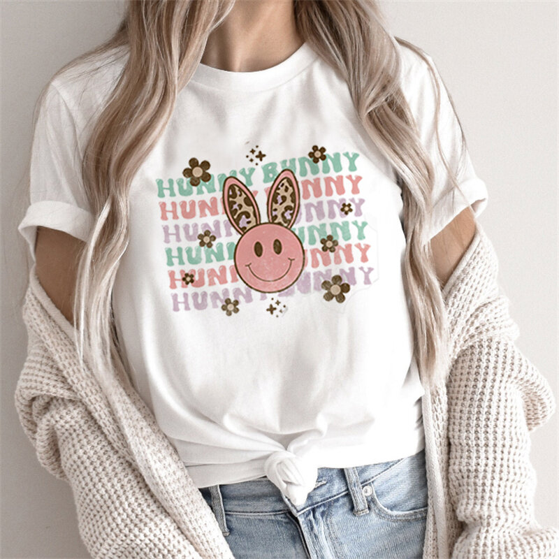 原宿カワイイスタイルの女性用Tシャツ,動物柄のウサギとバンニーのTシャツ,女性用Tシャツ