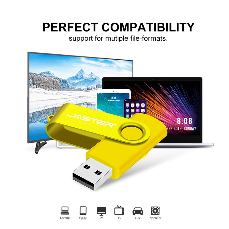 Jaster-回転する黄色のUSBフラッシュドライブ,クリエイティブなギフト,プラスチック製のペンドライブ,8GB, 4GB, 32GB, 64GB, 128GB