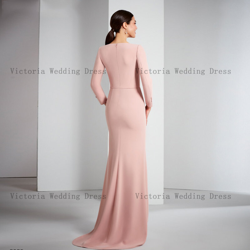Элегантное розовое платье для матери невесты, платье с V-образным вырезом и длинным рукавом для свадебной вечеринки, платье в пол с цветами, Русалка, 2024