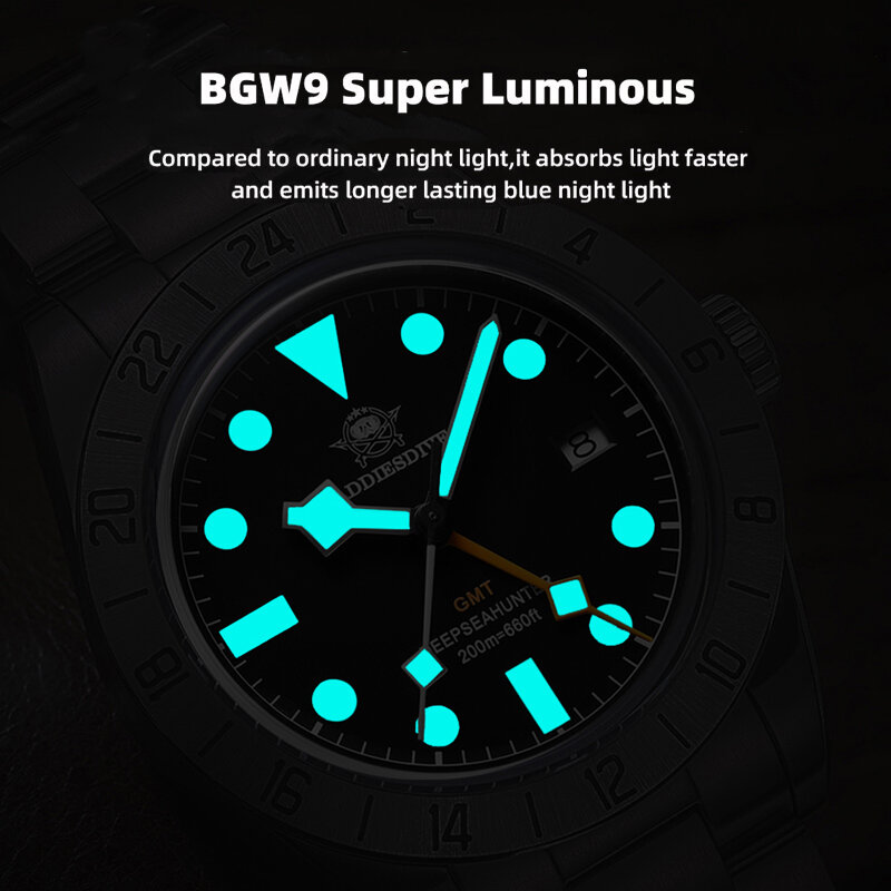 Мужские Роскошные часы ADDIESDIVE AD2035 BGW9 светящиеся 20Bar водонепроницаемые зеркальные стеклянные Классические кварцевые часы GMT Reloj Hombre