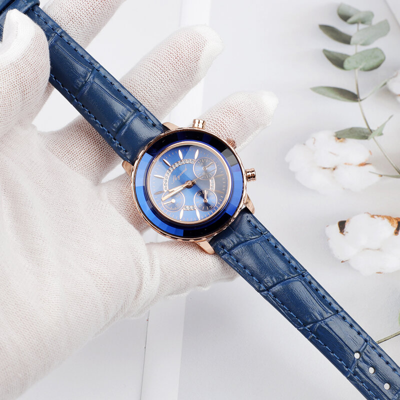 Montre-bracelet en acier pour femmes, marque de luxe, horloge, à la mode, avec trois yeux, en verre bleu, nouvelle collection 2022