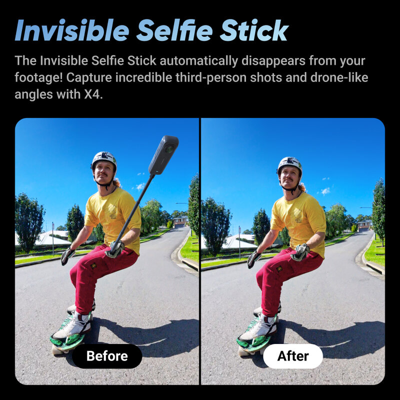 Insta360 x4-8k wasserdichte 360-Action-Kamera, 4k-Weitwinkelvideo, unsichtbarer Selfie-Stick, abnehmbarer Objektivs chutz, 135 min zuletzt