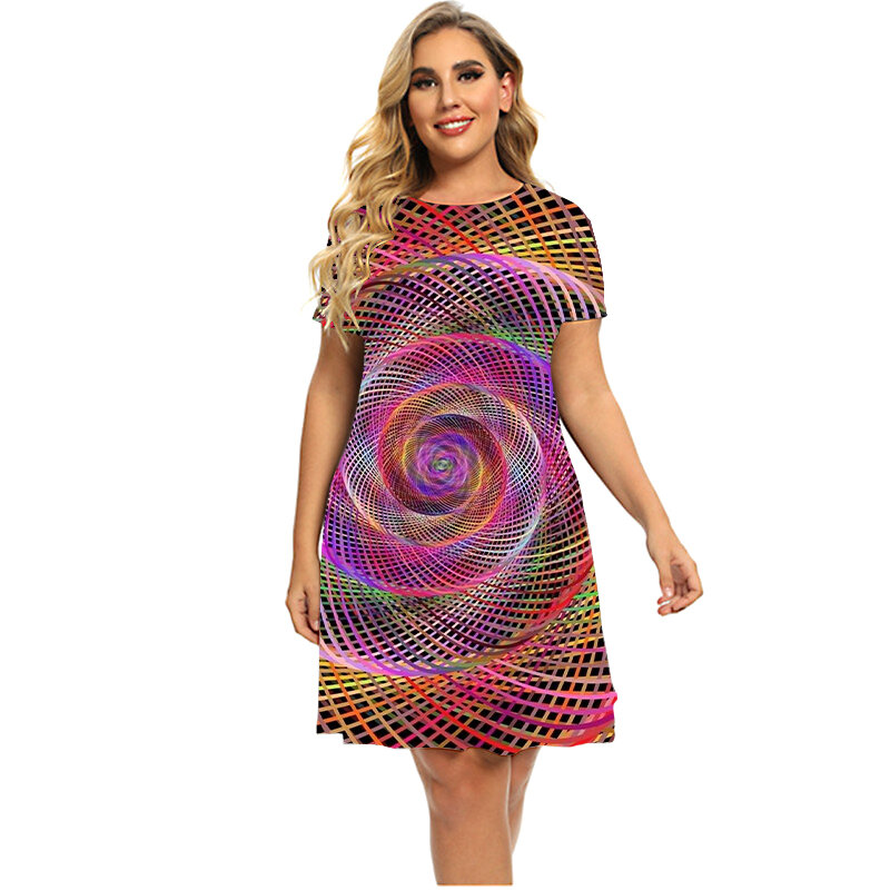 Fashion New Pattern Abstract 3D Print Dress For 2023 Women Plus Size Dress Summer O-Neck Short Sleeve Loose Large Dresses 6XL