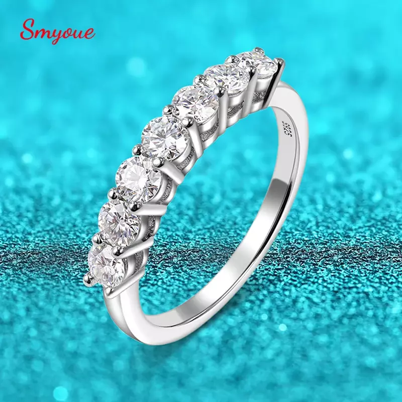 Smyoue-anillos de moissanita con piedras preciosas para mujer, sortija apilable de plata S925 con diamantes de boda, 0,7 CT, 3mm, regalo de oro blanco