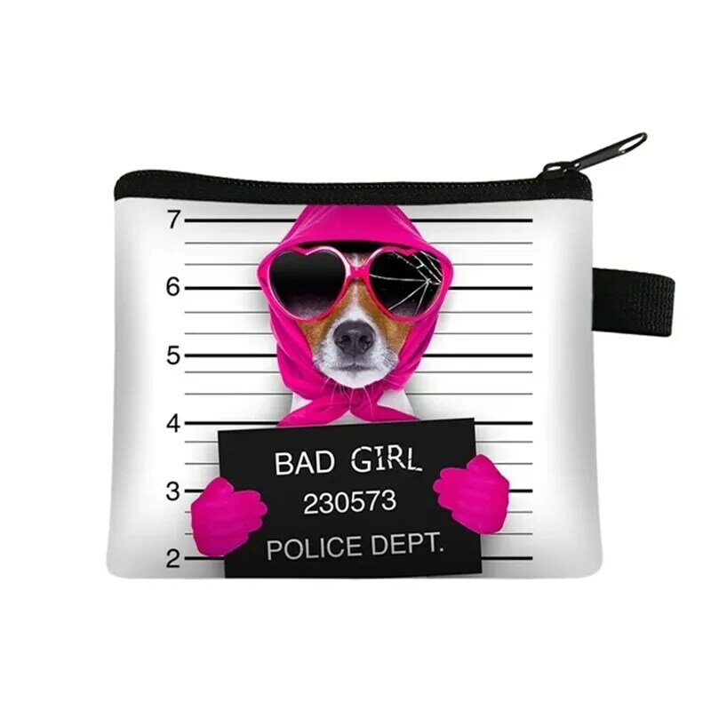Impressão 3D Bulldog Coin Purse para mulheres, bolsas bonitos, pequeno saco com zíper, moda mudança animal, cão mau engraçado, senhoras